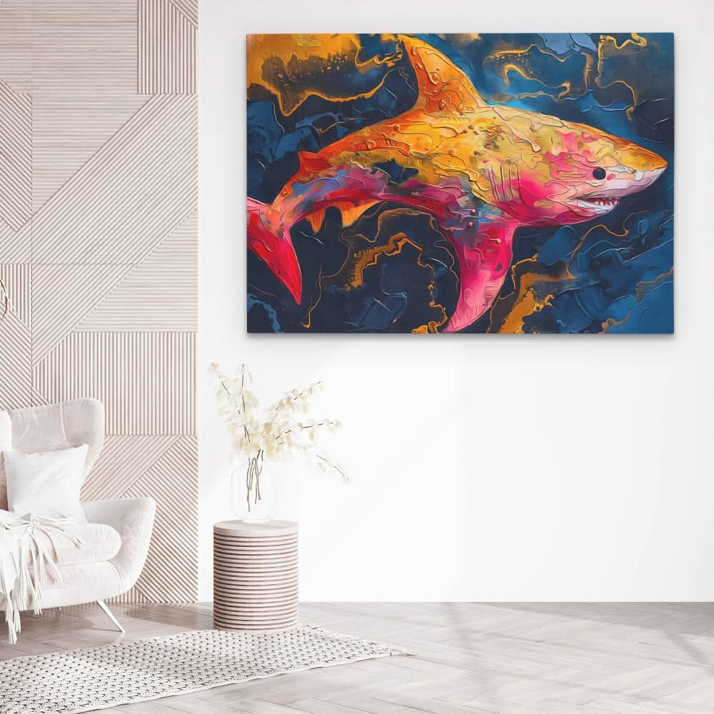 Pink and Gold Shark - Ocean Art