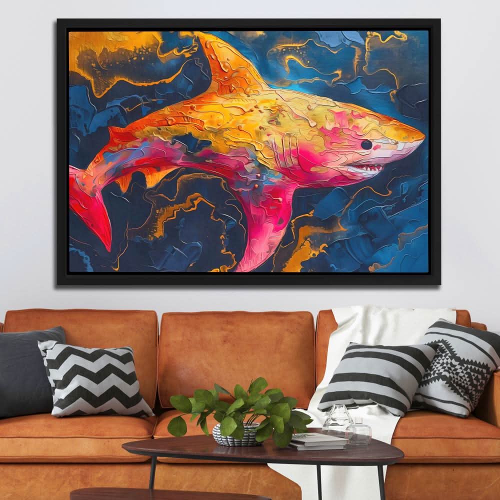 Pink and Gold Shark - Abstract Colorful Canvas Wall Art