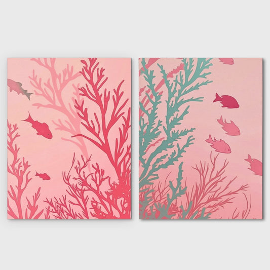 Pink Coral Harmony - Coastal Canvas Wall Art