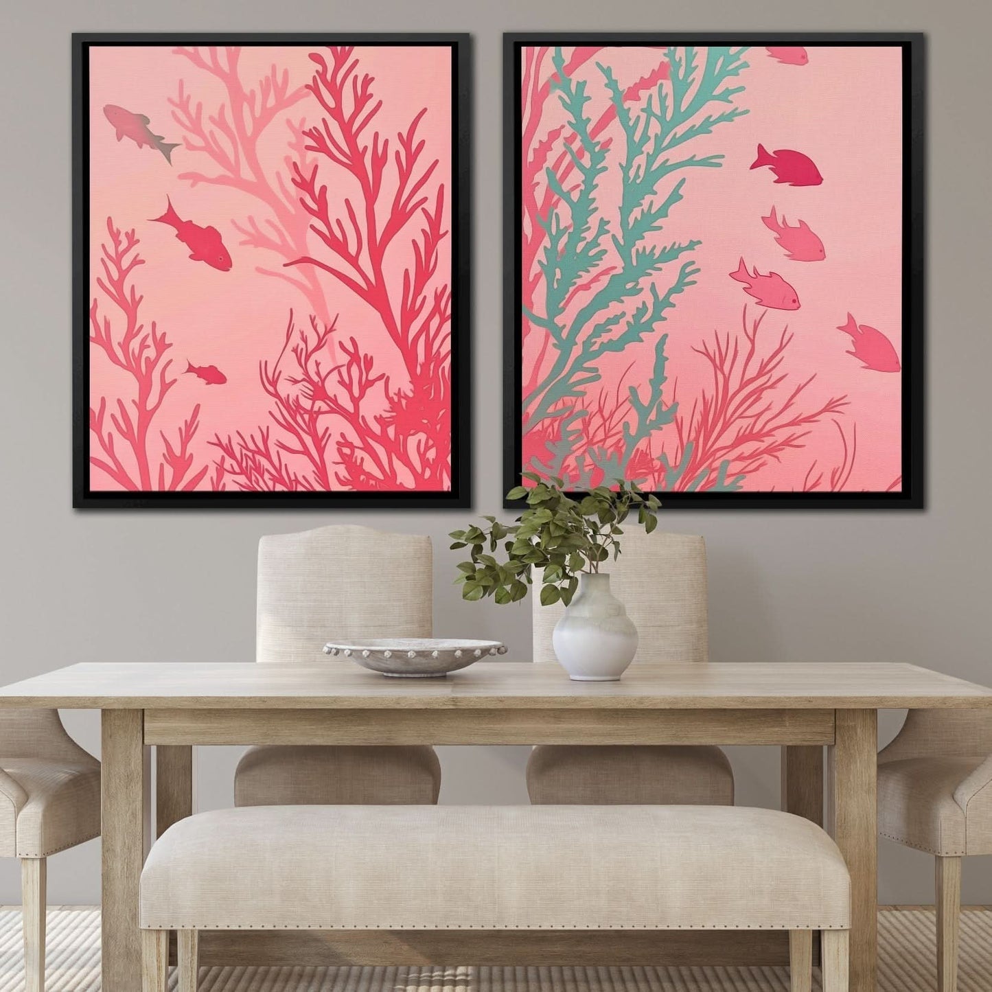 Pink Coral Harmony - Pastel Canvas Wall Art