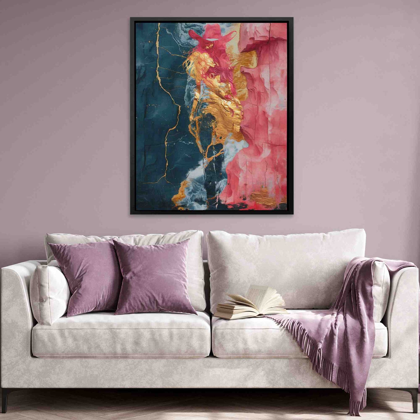 Pink Cowgirl - Abstract Wall Art in Black Frame