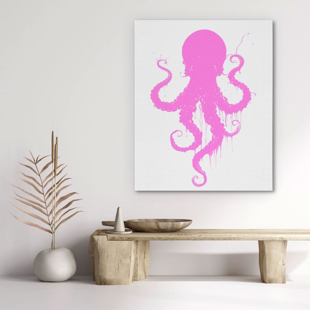 Pink Dancing Octopus - Minimalist Pink Canvas Wall Art