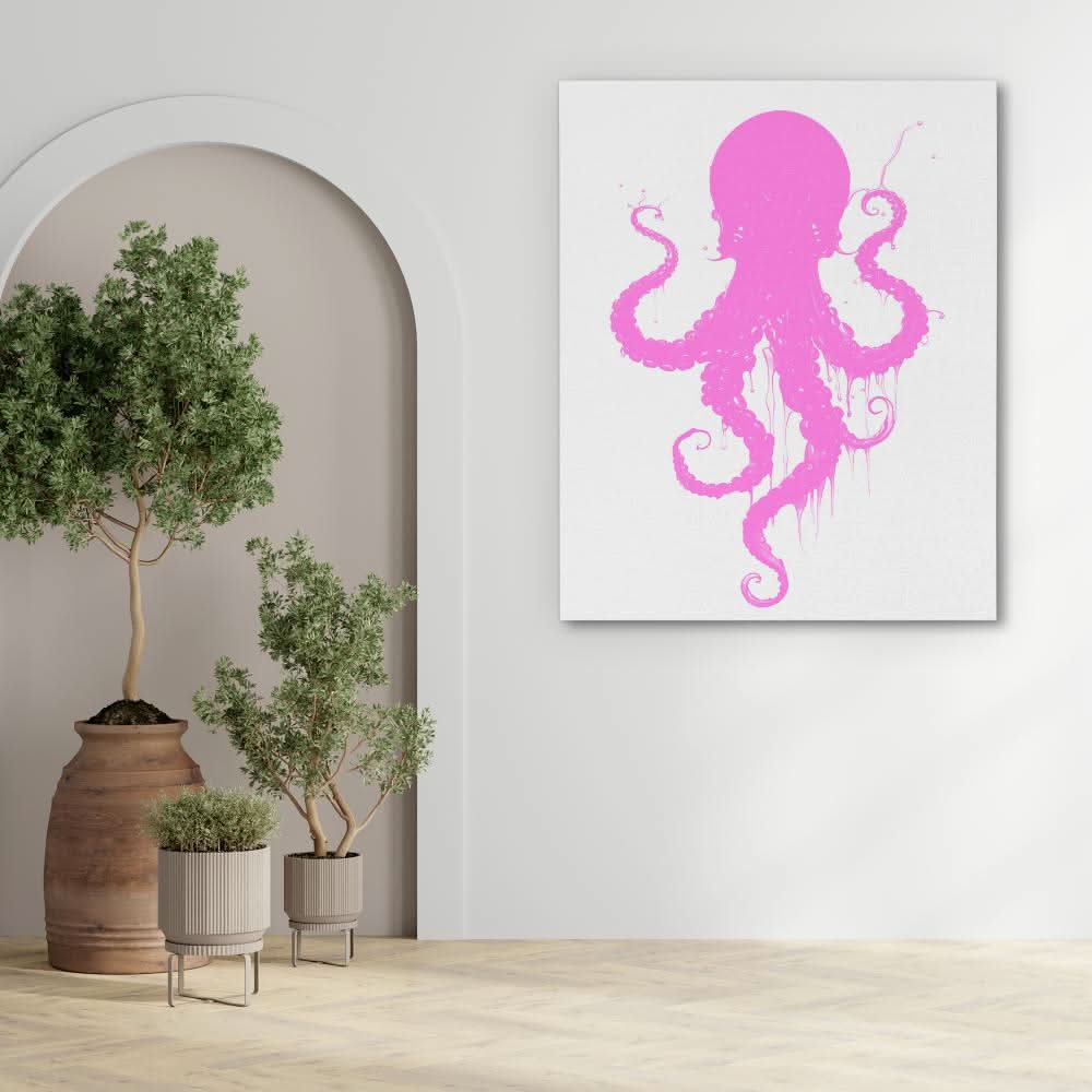 Pink Dancing Octopus - Large Minimalist Canvas Print