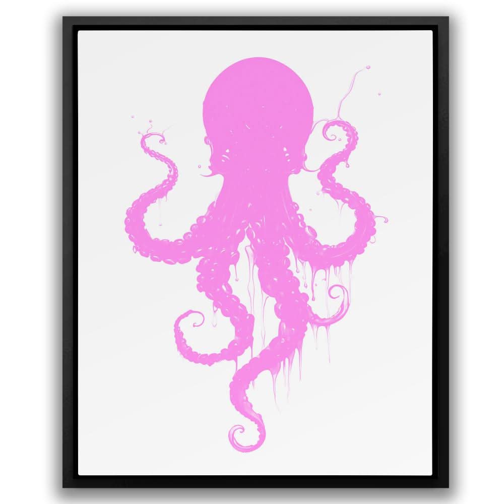Pink Dancing Octopus - Octopus Wall Art in Black Frame