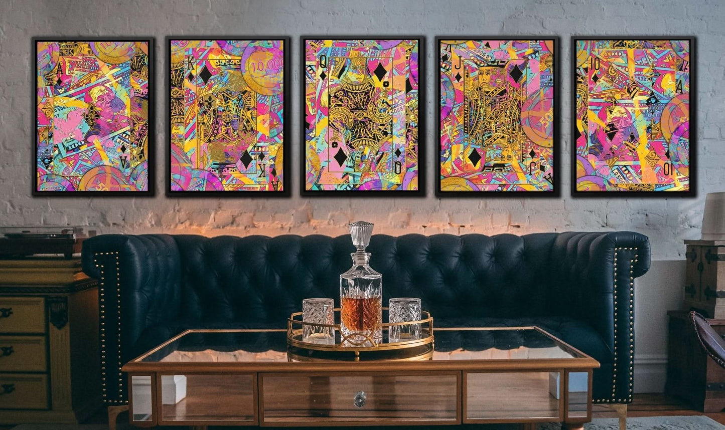 Pink Diamonds Royal Flush - Gambling Art for Game Room