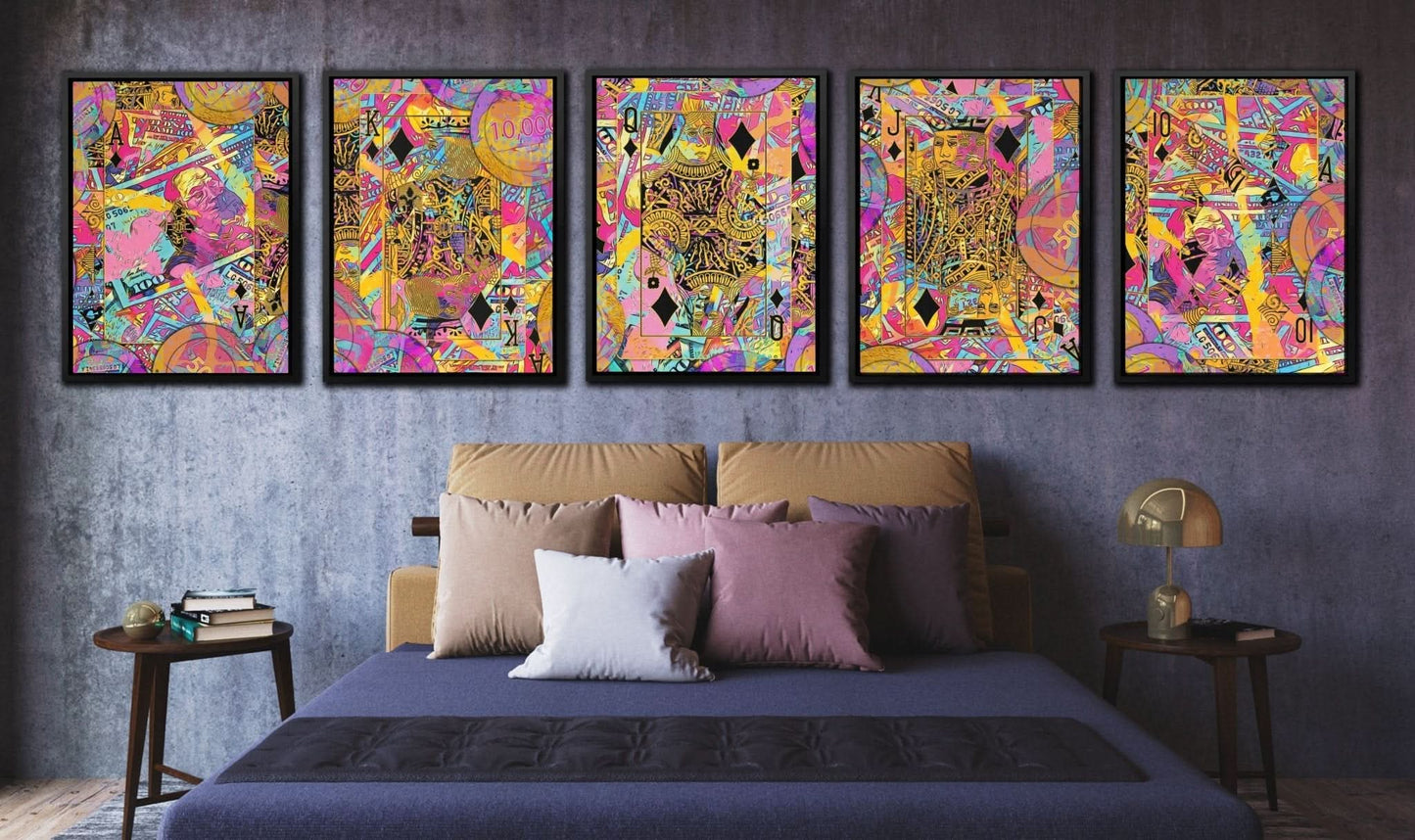 Pink Diamonds Royal Flush - Gold Magenta Canvas Print