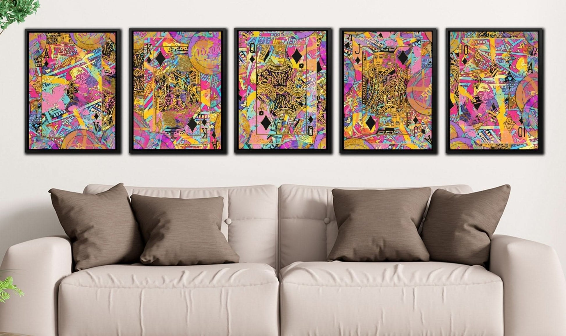 Pink Diamonds Royal Flush - Large Maximalist Canvas Print