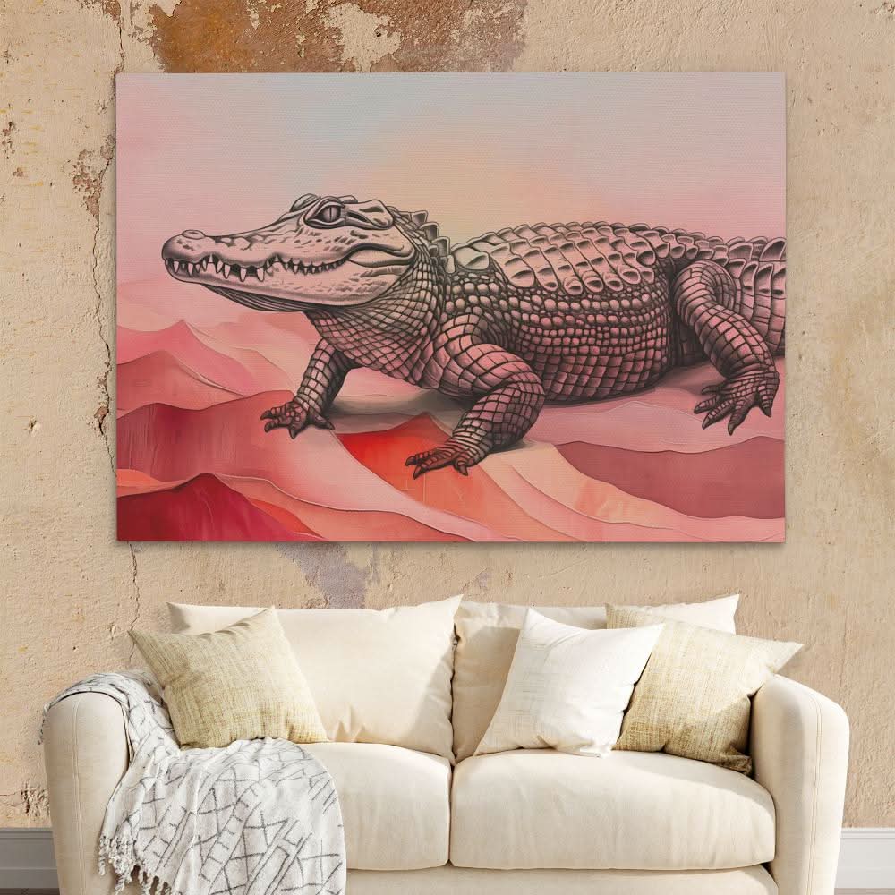 Pink Gator - Animals Wall Art in Black Frame