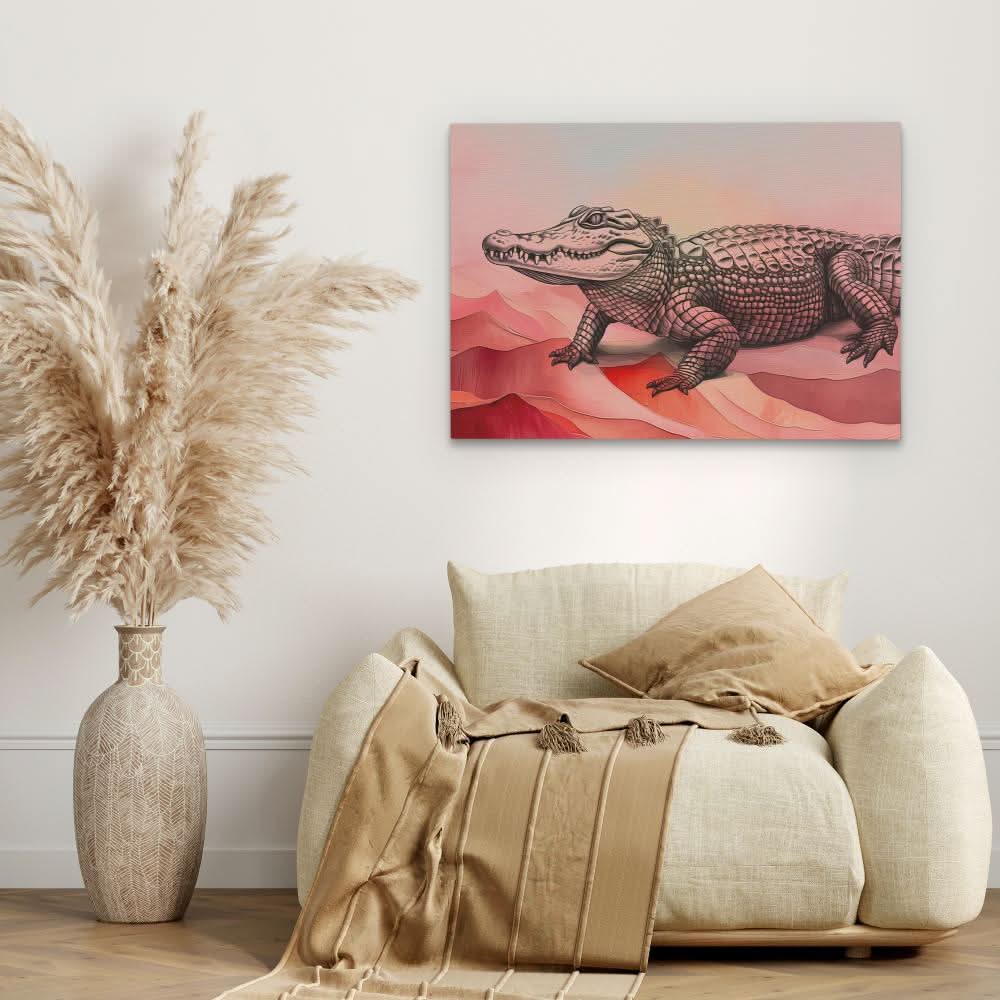 Pink Gator - Abstract Wall Art in Black Frame