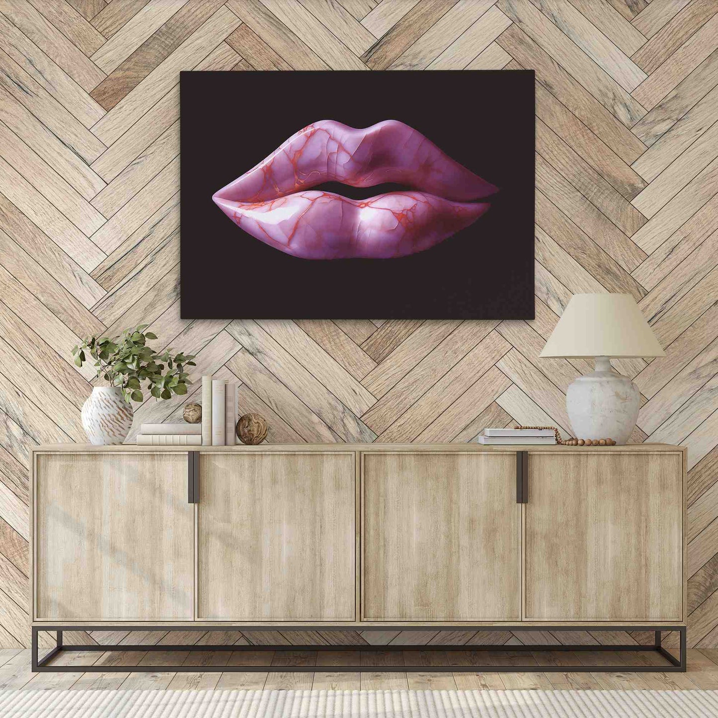 Pink Marble Lips - Black Wall Art
