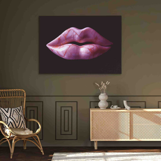 Pink Marble Lips - Pop Art Wall Art in Black Frame