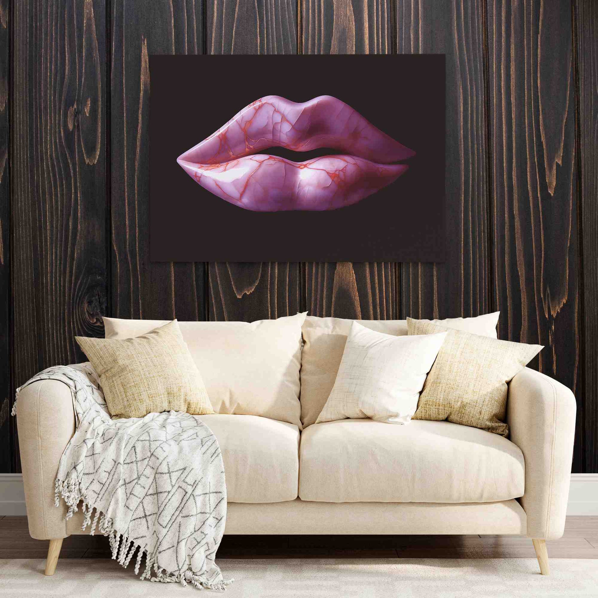 Pink Marble Lips - Feminine Wall Art in Black Frame