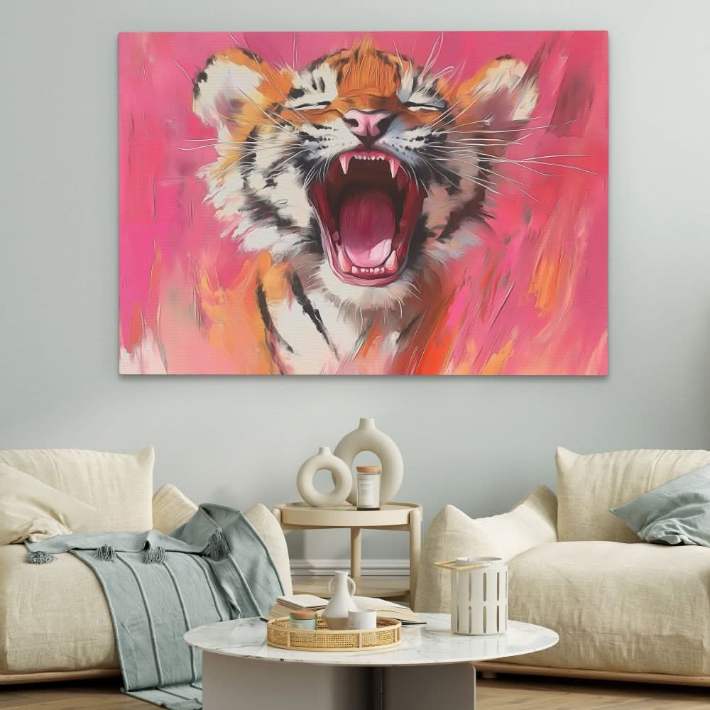 Pink Pride - Big Cat Wall Art in Black Frame