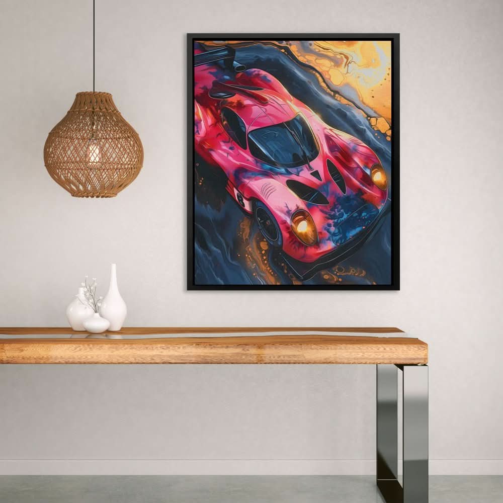 Pink Race Car - Colorful Man Cave Canvas Print