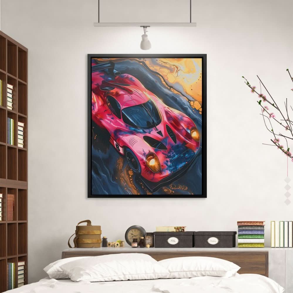 Pink Race Car - Colorful Wall Art for Game Room