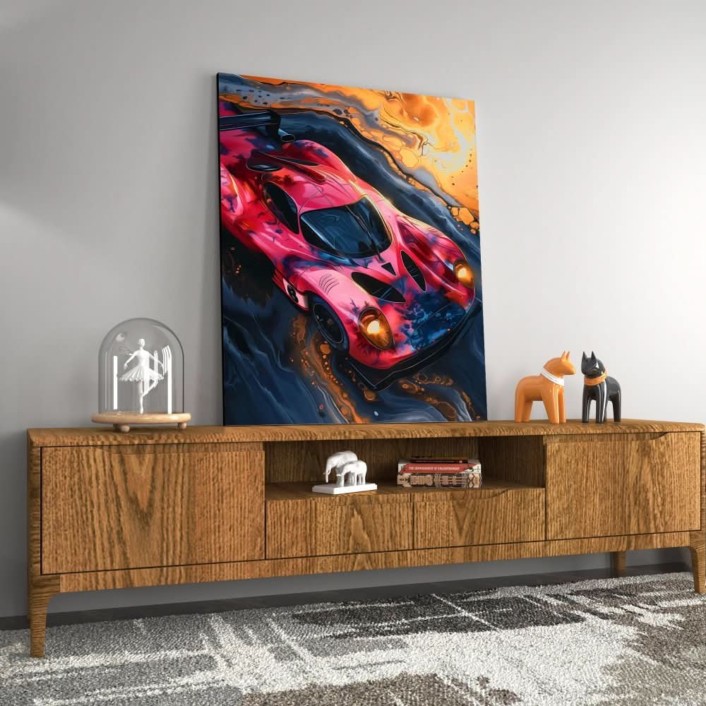 Pink Race Car - Modern Pink Canvas Wall Art