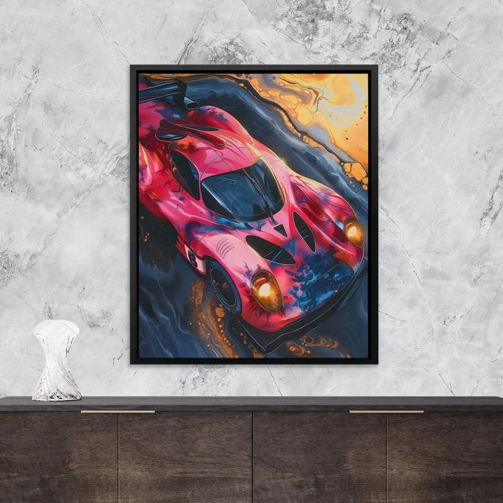 Pink Race Car - Automobile Art for Bedroom