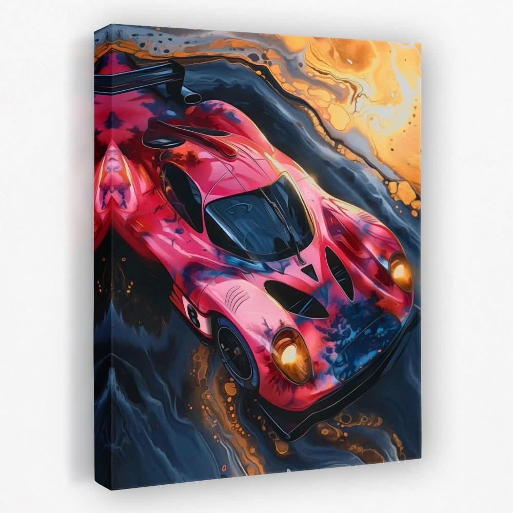 Pink Race Car - Automobile Canvas Wall Art