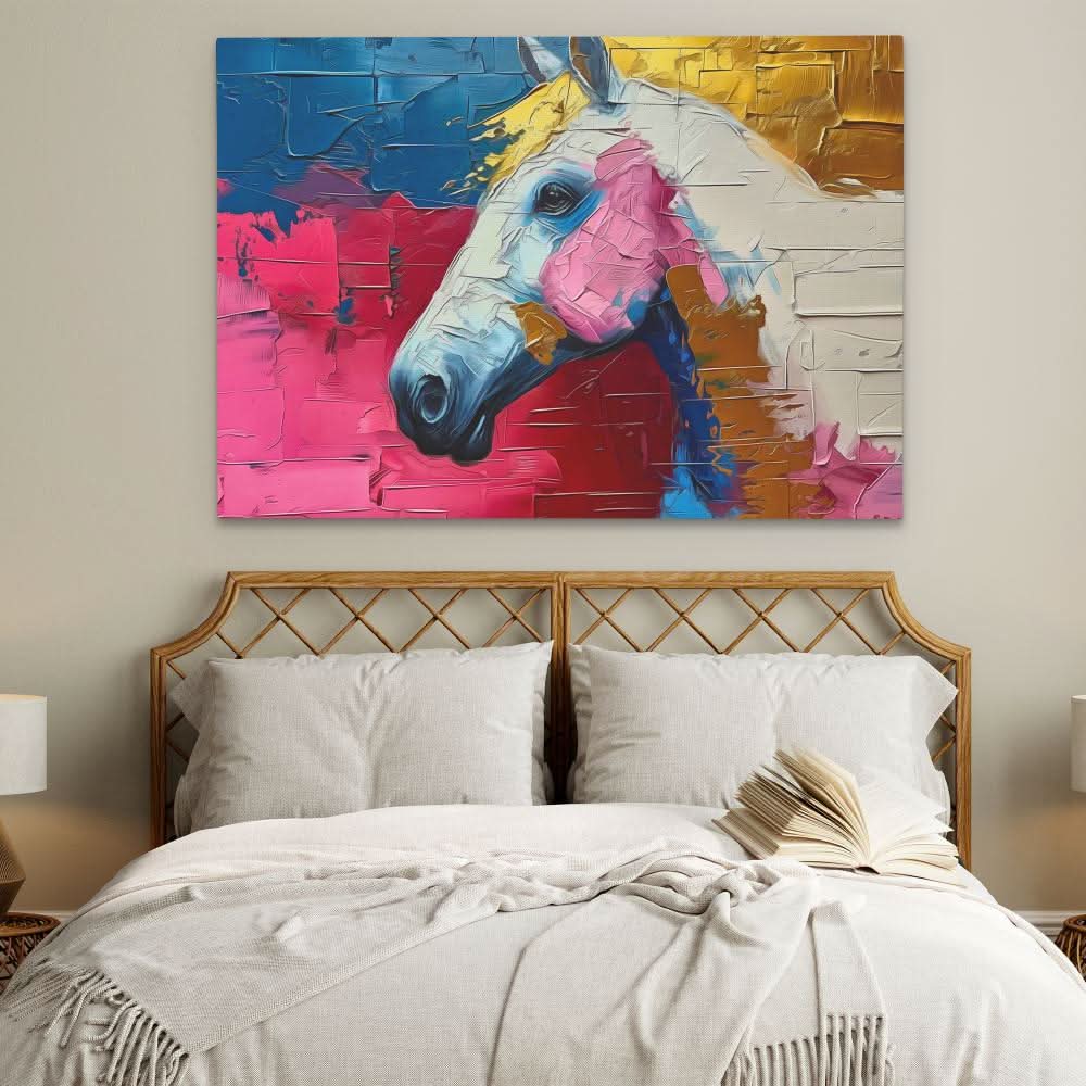 Pink Racing Horse - Large Abstract Canvas Print