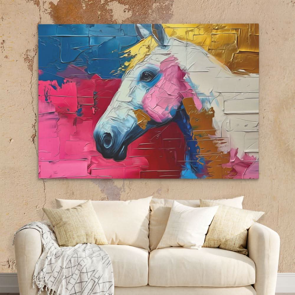 Pink Racing Horse - Abstract Wall Art in Black Frame