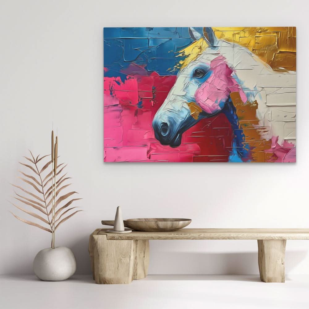 Pink Racing Horse - Blue Canvas Print