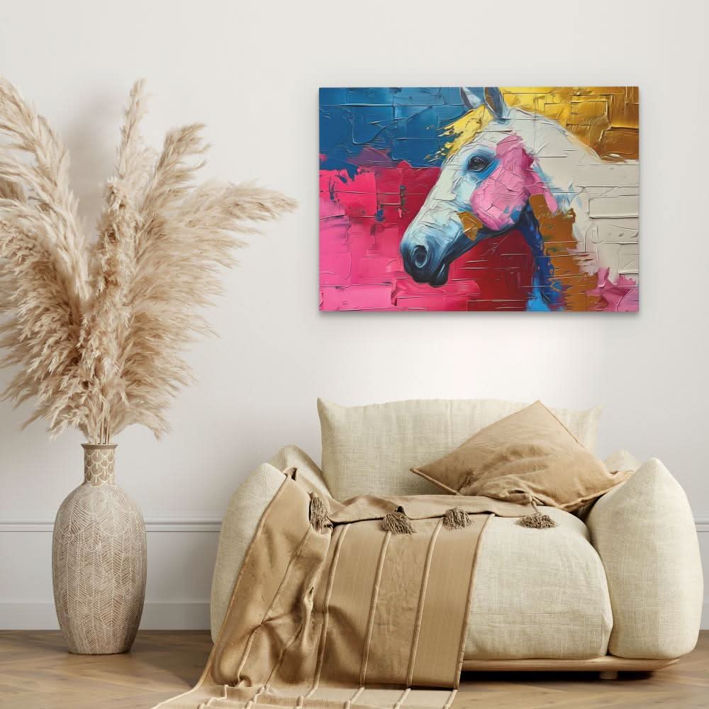 Pink Racing Horse - Modern Colorful Canvas Wall Art