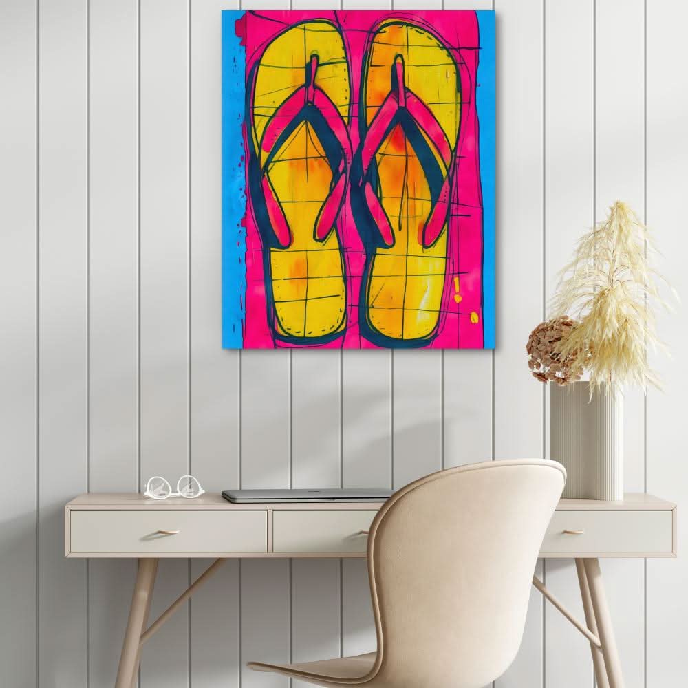 Pink Sandals - Retro Pink Canvas Wall Art