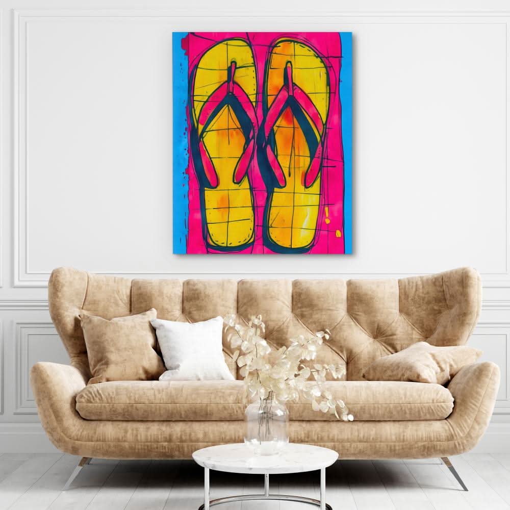 Pink Sandals - Pop Culture Wall Art in Black Frame