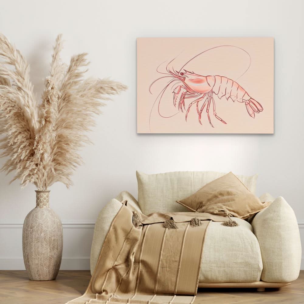 Pink Shrimp - Large Minimalist Canvas Print