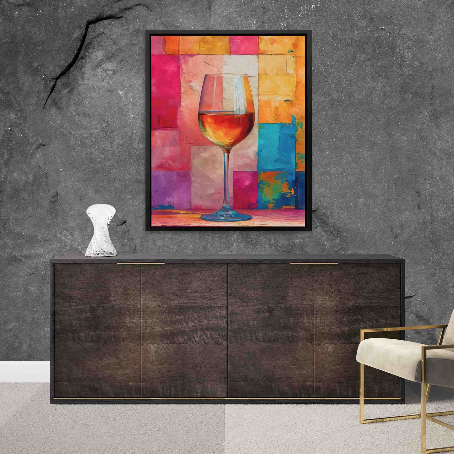 Pink Wine Wall - Wine Wall Art in Black Frame