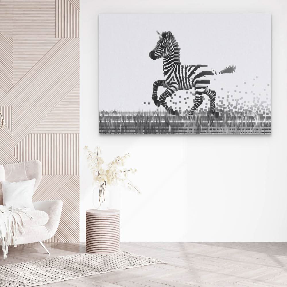 Pixel Zebra - Black and White Canvas Print