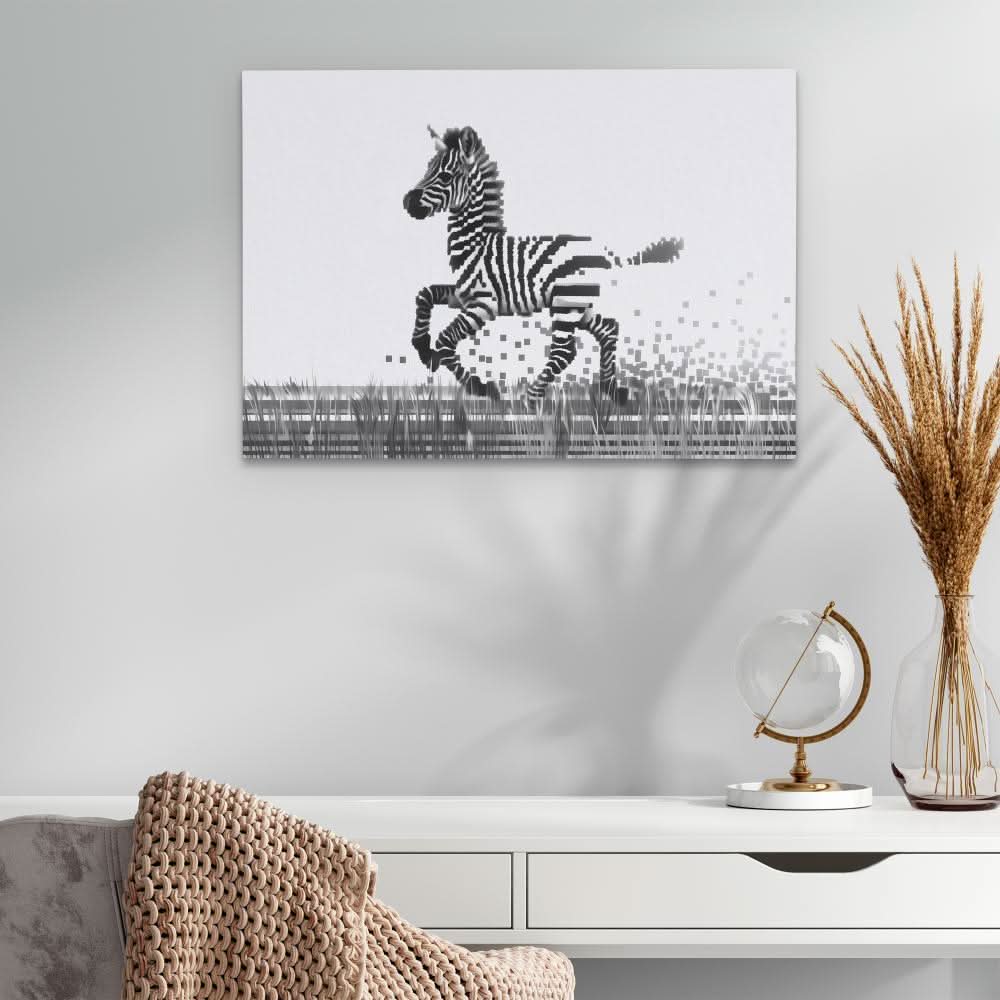 Pixel Zebra - Abstract Wall Art in Black Frame