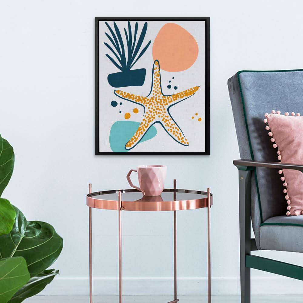 Playful Starfish - Abstract Blue Canvas Wall Art