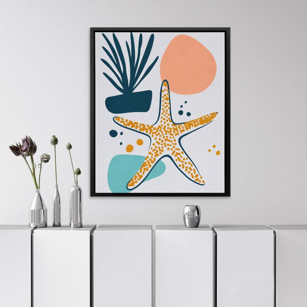 Playful Starfish - Blue Wall Art for Bedroom
