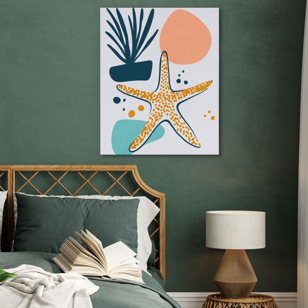 Playful Starfish - Blue Coastal Canvas Print