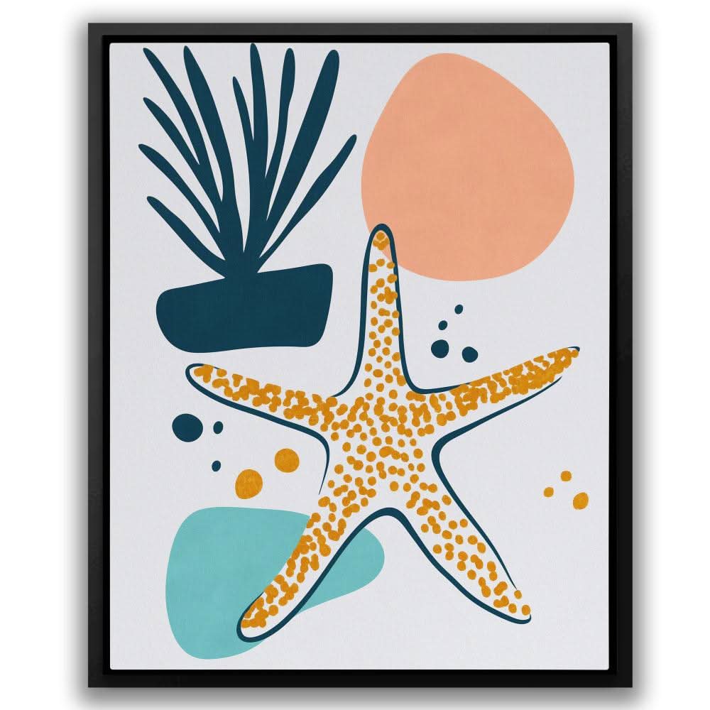 Playful Starfish - Coastal Wall Art in Black Frame
