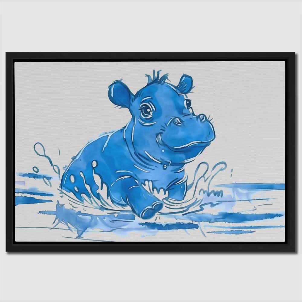 Playing Hippo - Large Minimalist Canvas Print