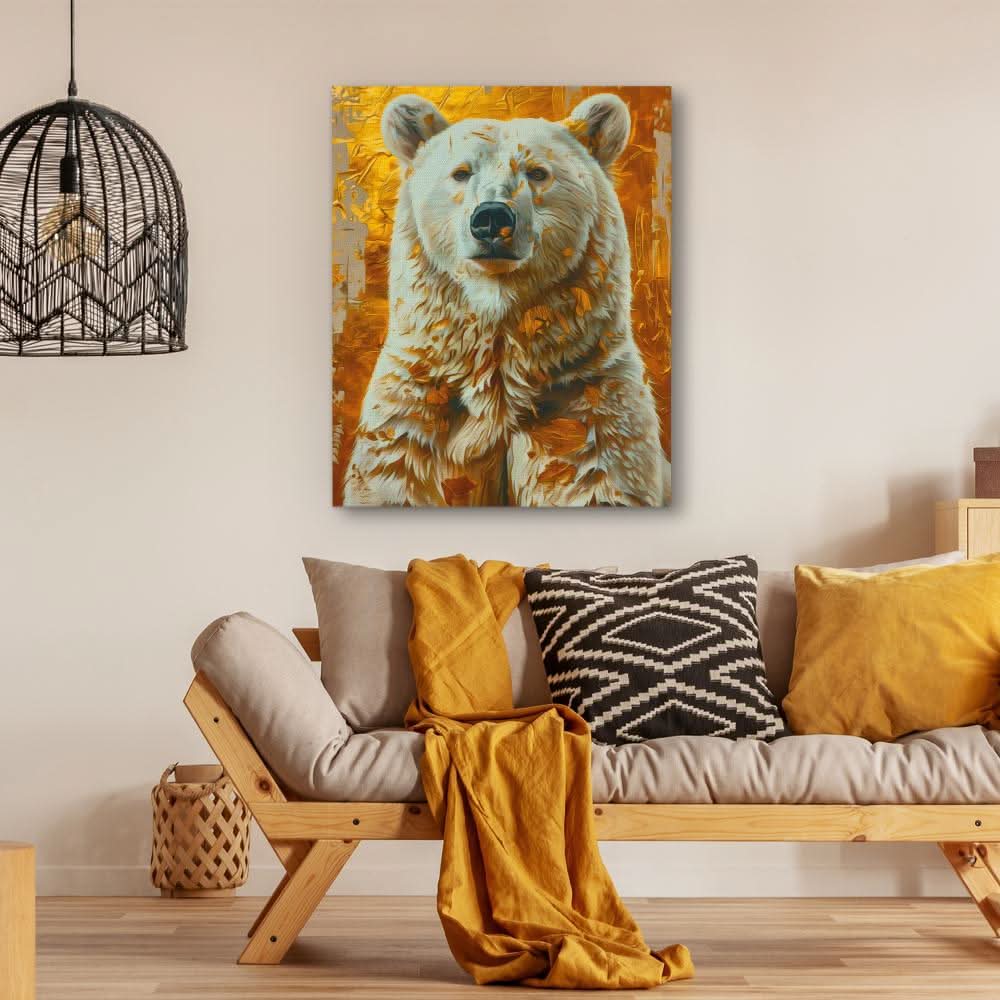 Polar Bear Dream - Gold Canvas Wall Art