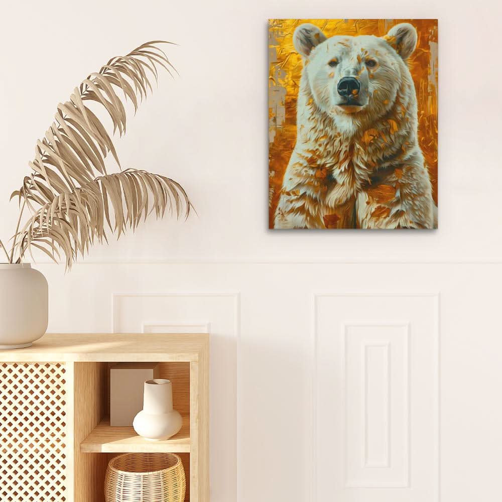 Polar Bear Dream - Gold Nature Canvas Print