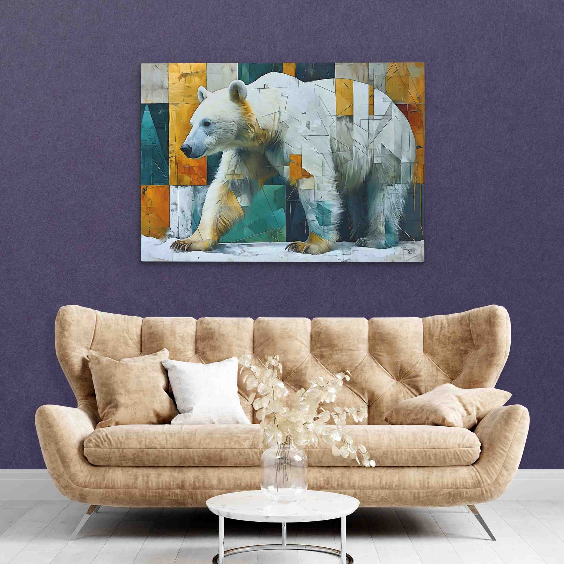 Polar Bear Prism - Geometric Gold Canvas Wall Art