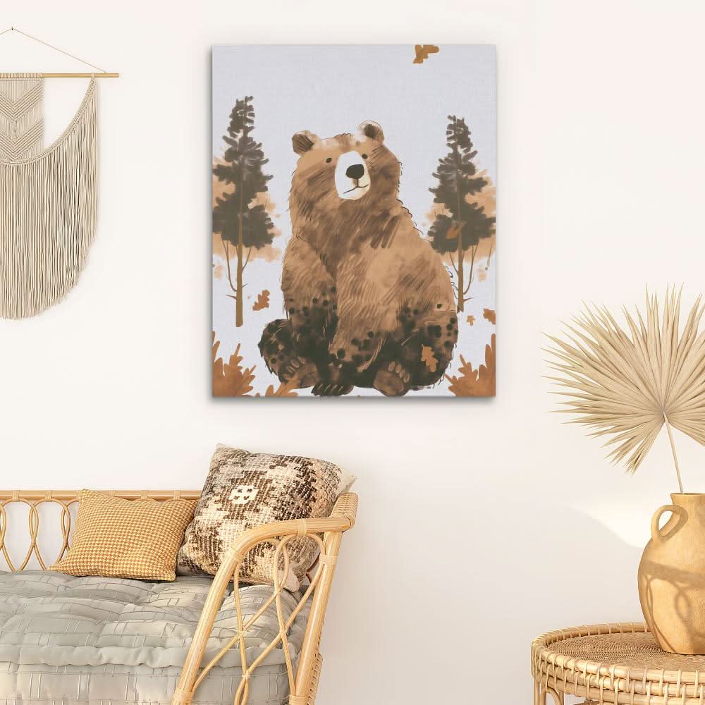 Pondering Bear - Modern Wall Art in Black Frame