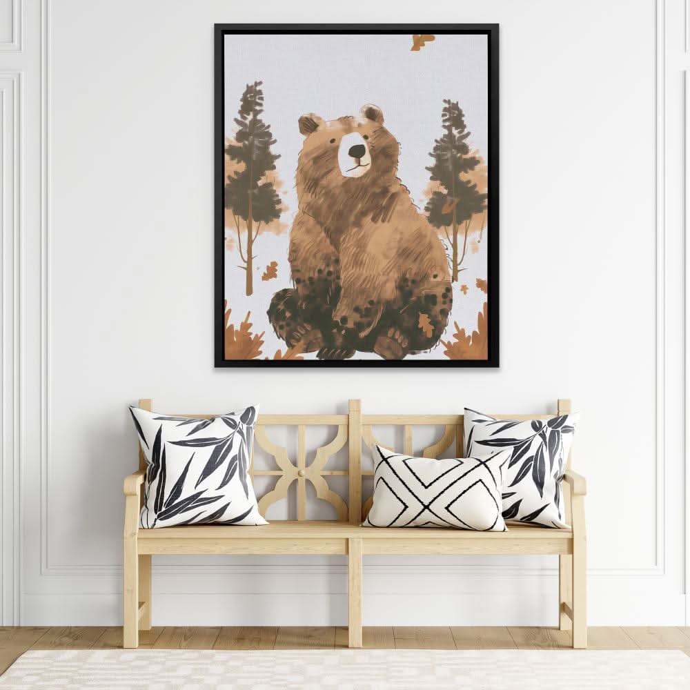 Pondering Bear - Modern Brown Canvas Wall Art