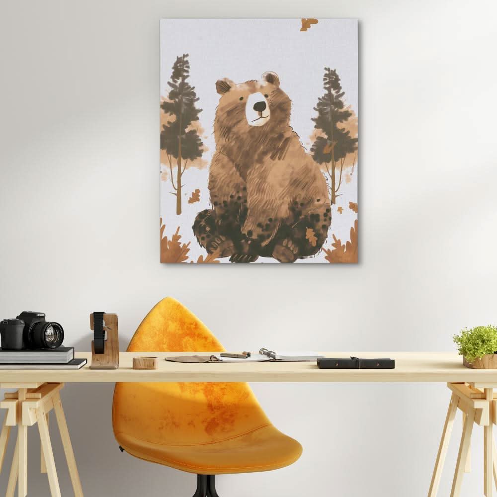 Pondering Bear - Bear Wall Art in Black Frame