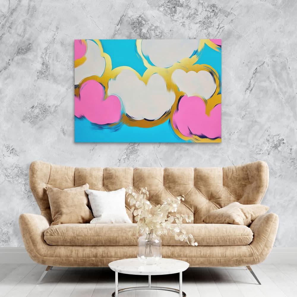 Pop Art Clouds - Modern Wall Art in Black Frame