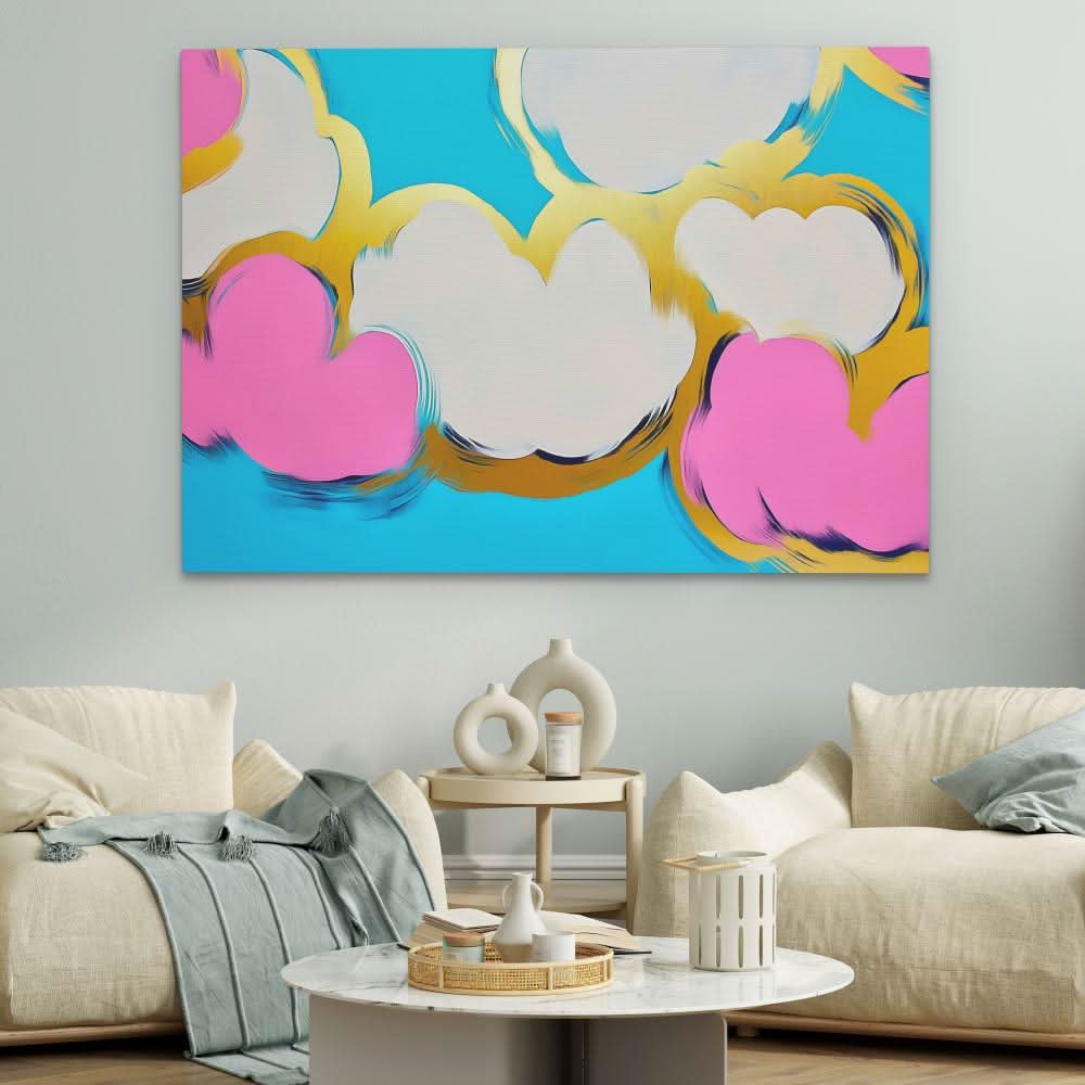 Pop Art Clouds - Blue Wall Art for Dorm Room