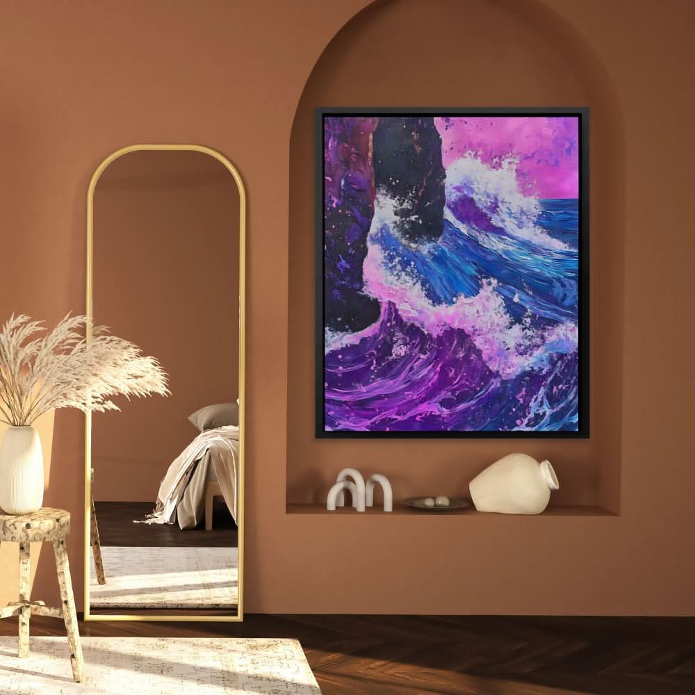 Power of the Violet Sea - Modern Wall Art in Black Frame