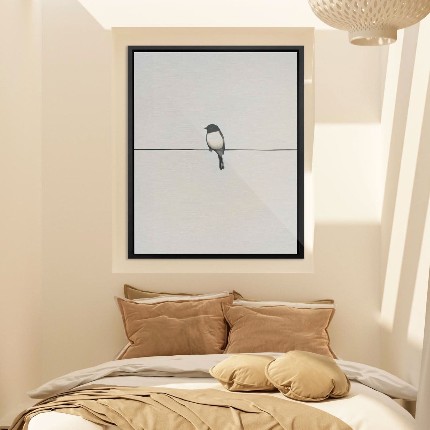 Powerline Perch - Minimalist Wall Art in Black Frame