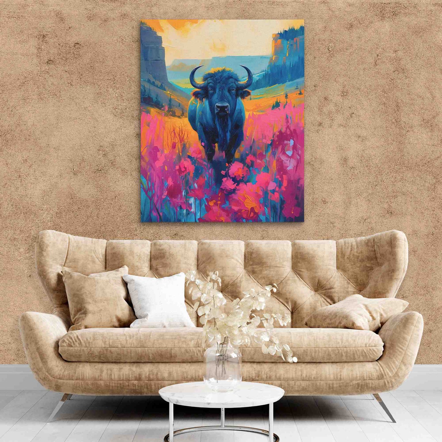 Prairie Bison - Pink Wall Art