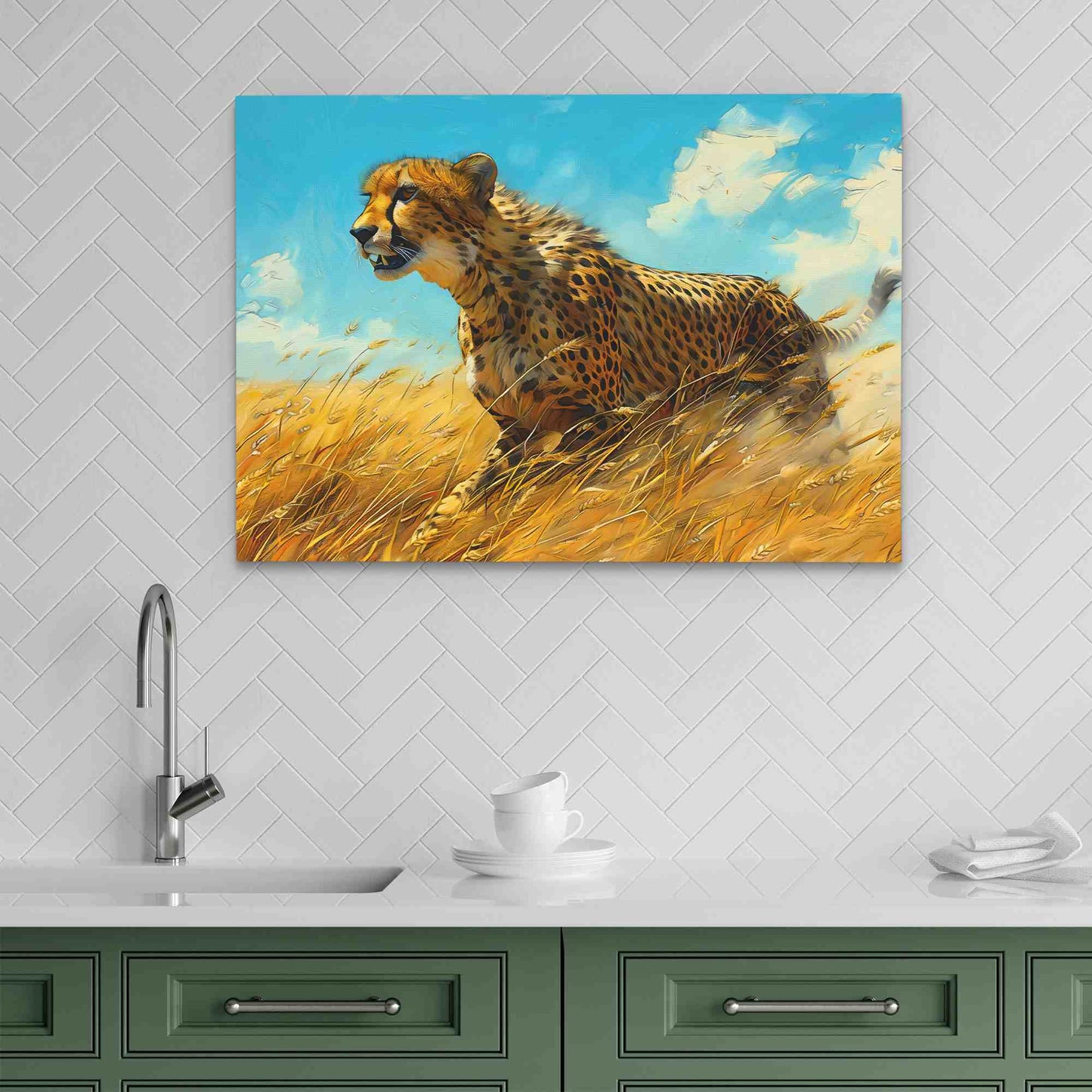 Prairie Cheetah - Animals Wall Art in Black Frame
