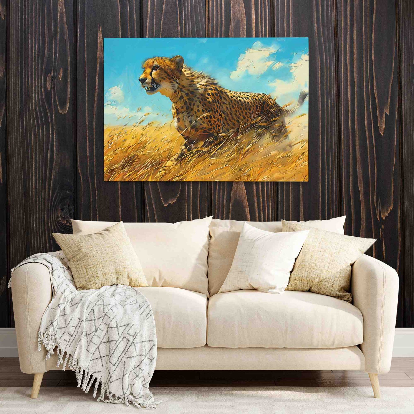 Prairie Cheetah - Blue Canvas Wall Art
